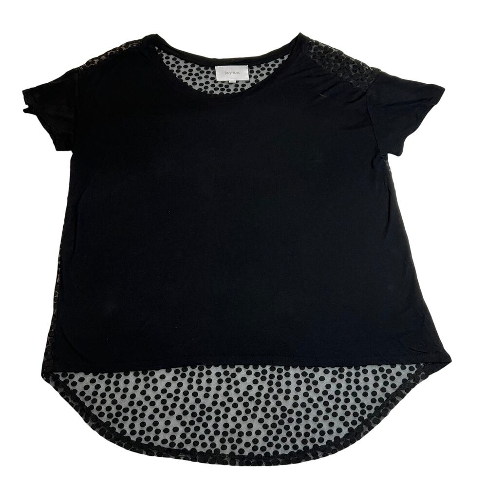 Jaye.e Crewneck Mixed Media High Low Top Size L Minimalist Casual Polka Dot